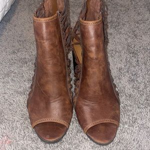 Brown open toe booties